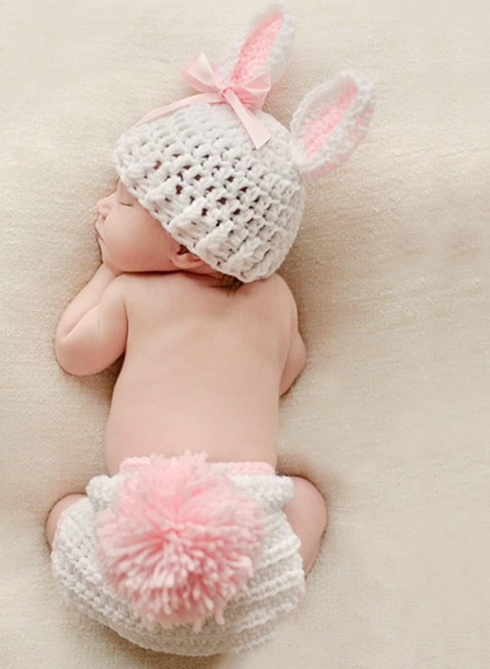 Newborn Baby Bunny Rabbit Crochet Knitted Photography Props Newborn Baby Outfits Diaper Costume