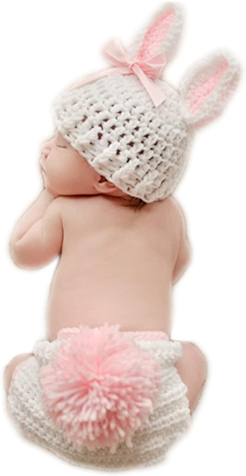 Newborn Baby Bunny Rabbit Crochet Knitted Photography Props Newborn Baby Outfits Diaper Costume