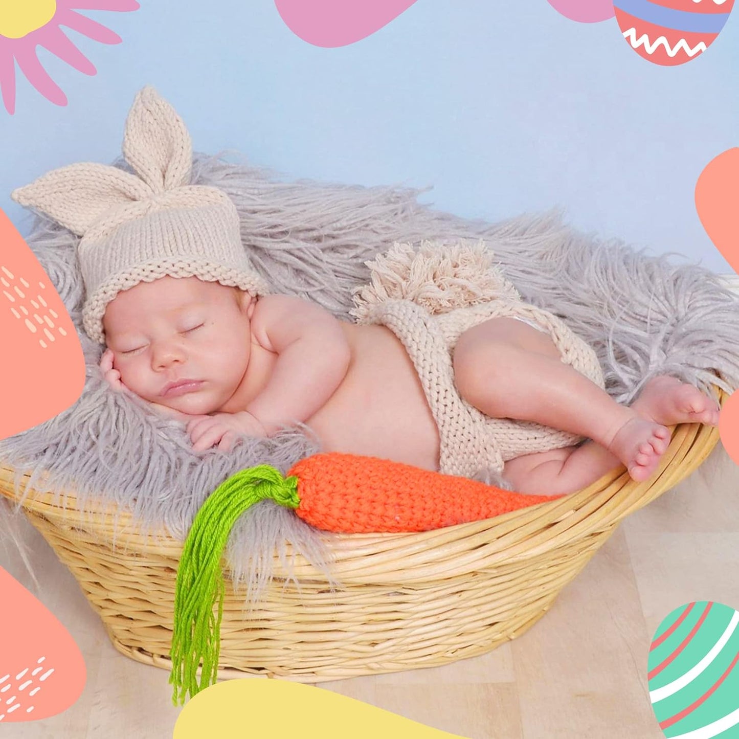 Newborn Photography Props Rabbit Outfit Baby Photoshoot Props Outfits Bunny Crochet Costume Baby Photo Prop Rabbit Hat Diaper Carrot Set 0-6 Months Baby Bunny Photo Prop for Easter Gift(Rabbit Outfit)