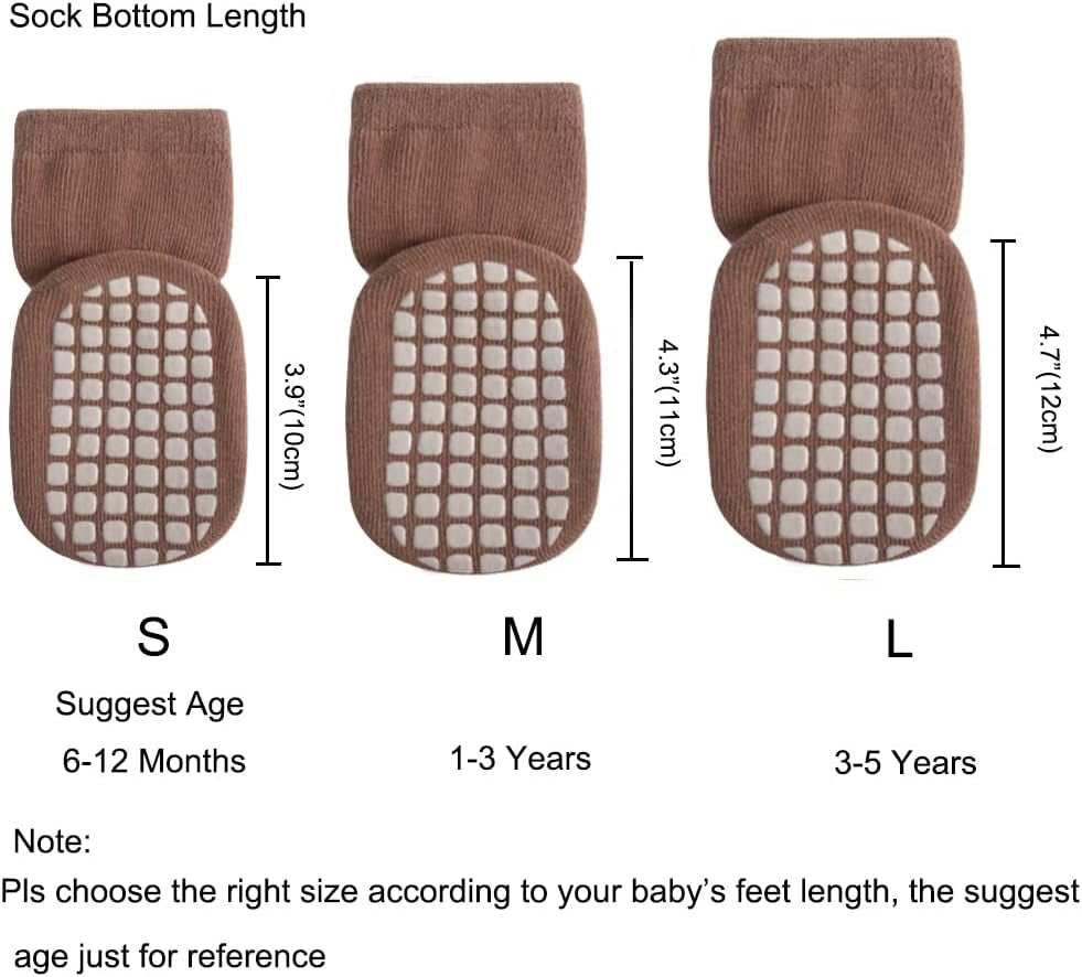 Toddler Non Slip Socks, Cute Baby Socks with Grips Crew Socks 5 Pairs