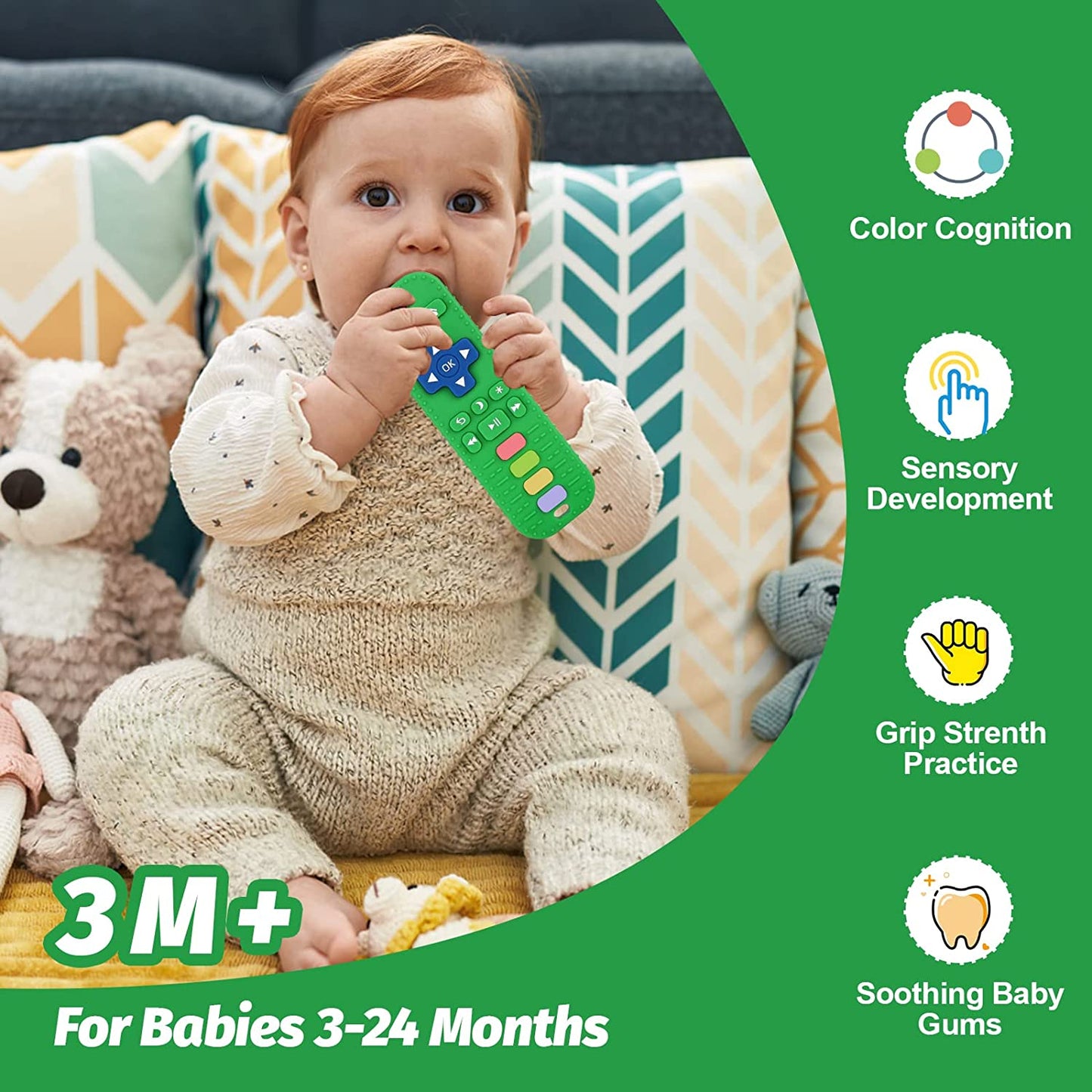 3 Pack Silicone Teething Toys for Infant Toddlers Remote Control Shape Teethers for Babies Chew Toys, Relief Soothe Babies Gums Set, BPA Free Freezable Dishwasher and Refrigerator Safe