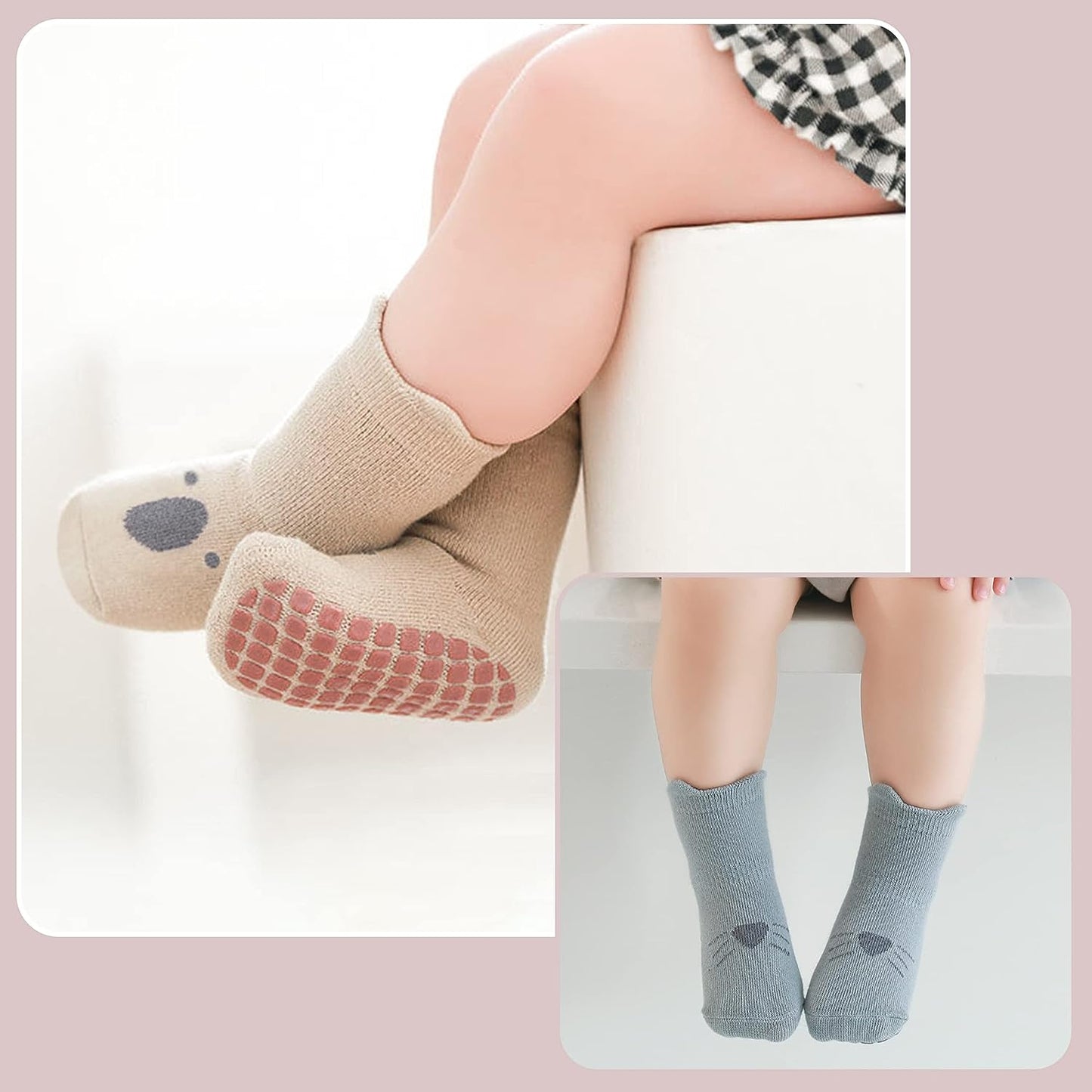Toddlers Non Slip Socks with Grips Baby Girls Boys anti Skid Crew Cotton Gift Socks for Infants Kids