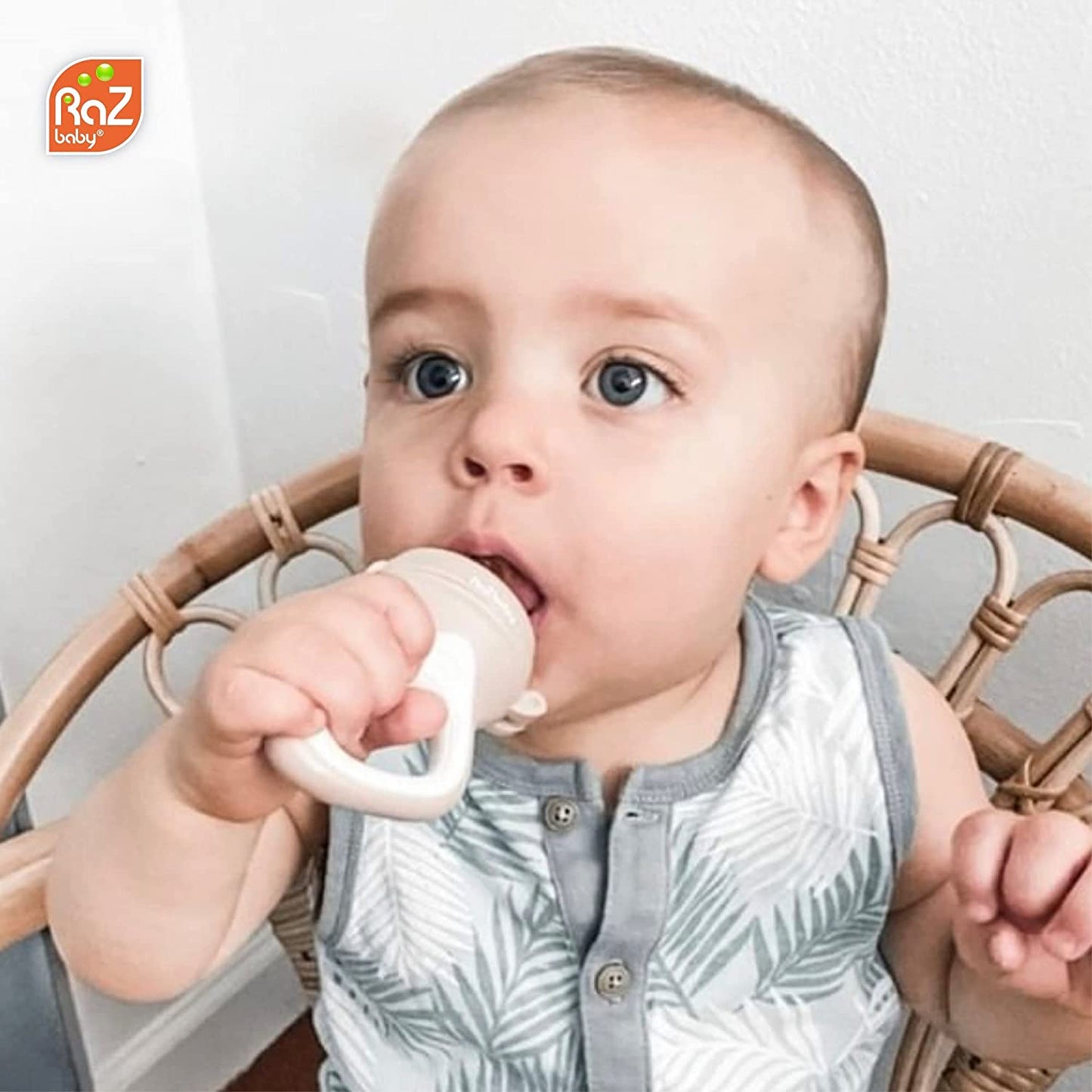 Baby Solids/Frozen Fruit Feeder Pacifier, Infant Teether Toy 6M+, Bpa-Free Silicone Pouch & Nipple, Safely Introduce Solids, Natural Teething Relief, Dishwasher Safe, Freezable – Green/Blue