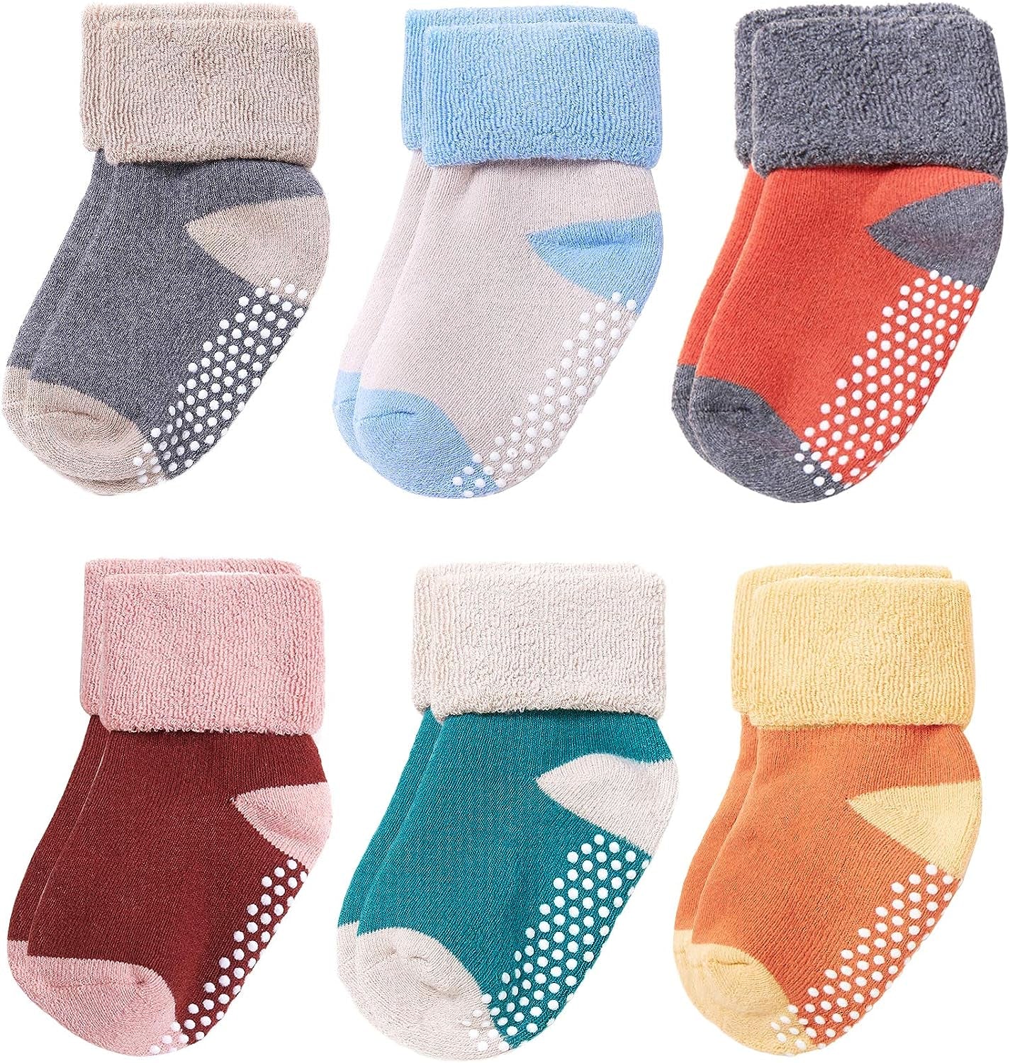 Baby Toddler Kids Ankle Crew Socks with Grips Unisex Warm Thick Cotton Winter Socks 0-10T 6/8 Pack
