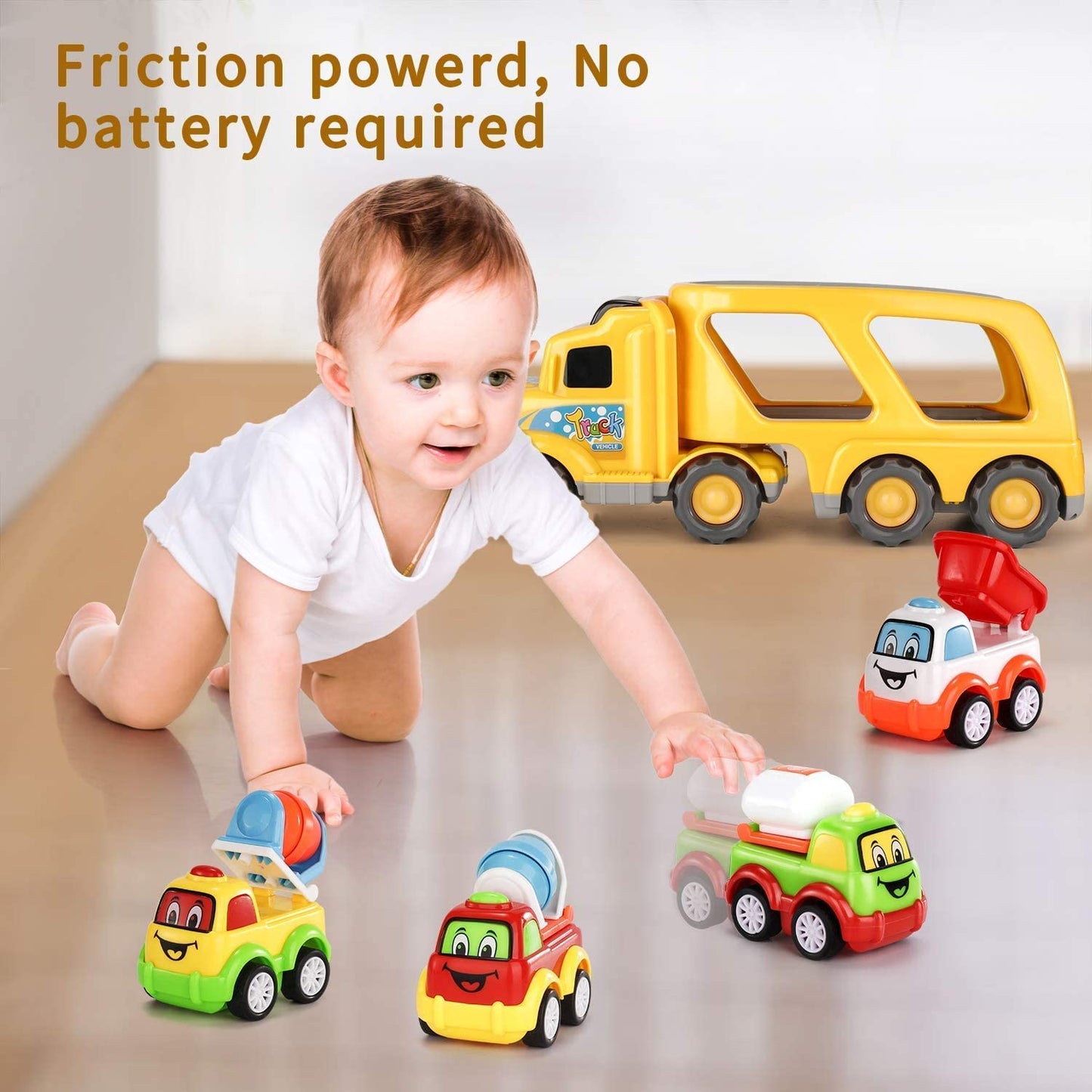 Construction Truck Toys for 3 4 5 6 Year Old Boys, 5-In-1 Friction Power Toy for Kids 3-5, Carrier Truck Cars for Toddlers 3+, Kids Toys Set for Age 3-9, Christmas for 3+