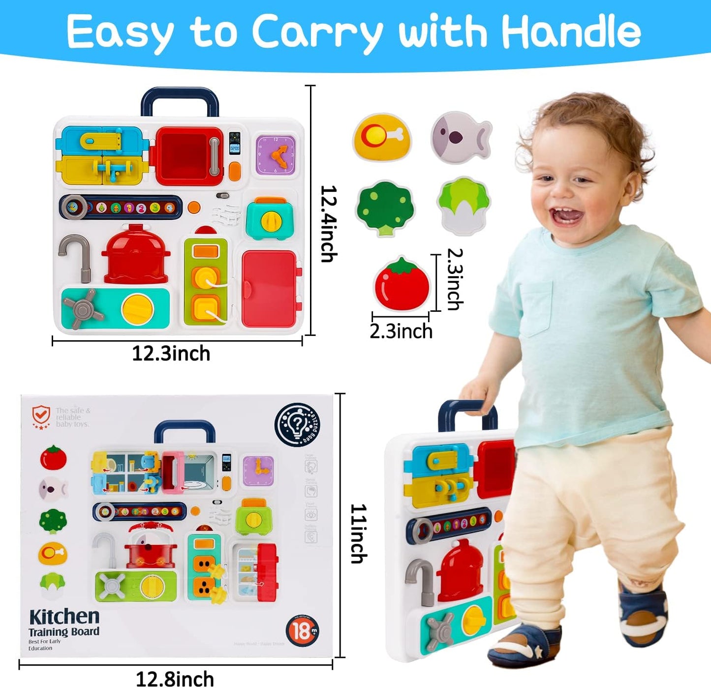 Kitchen Busy Board for Toddlers 1-3 Travel Toys Light up Musical Baby Toys 12-18 Months Toddler Toys Age 1-2 2-4 Autism Children Sensory Montessori Fine Motor Skills Car Seat Toys for 1 Year Old Gift