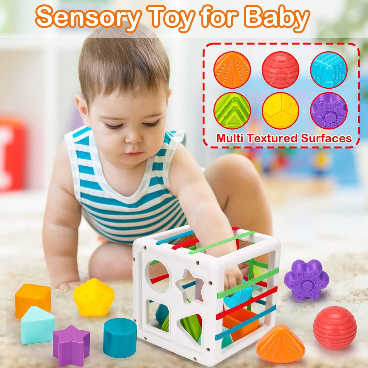 4 in 1 Montessori Baby Toys 6-12-18 Months, Infant Pull String Stacking Cups Shape Sorter Toy 6 7 8 9 10 11 12 M+ Sensory Development Learning Toy 3-6 Months Toddlers Gifts for 1 2 Year Old Boys Girls