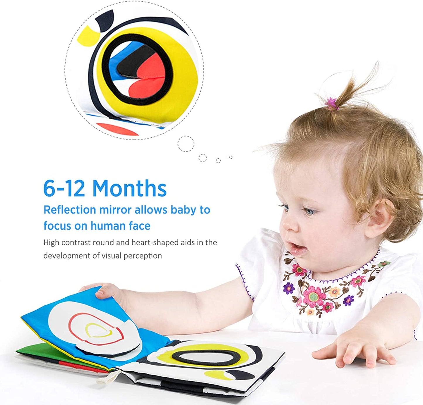 Baby Books Toys, High Contrast Black and White, Non Toxic Fabric Touch and Feel Crinkle Cloth ,Early Educational Stimulation Soft Gift for Infants Toddlers, Mirror
