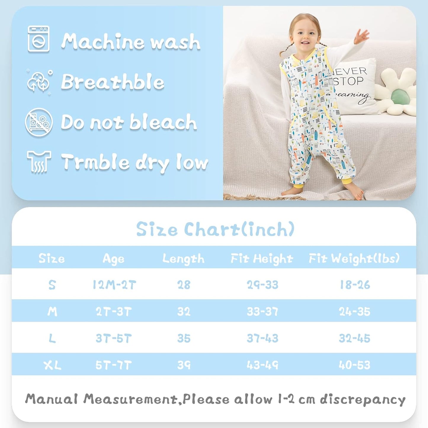 Toddler Sleep Sack 2T-3T, Light Weighted Baby Wearable Blanket, Sleeping Bag Summer Toddler Baby Sleep Sacks with Feet, Sleeveless Soft Toddler Sleeping Sack