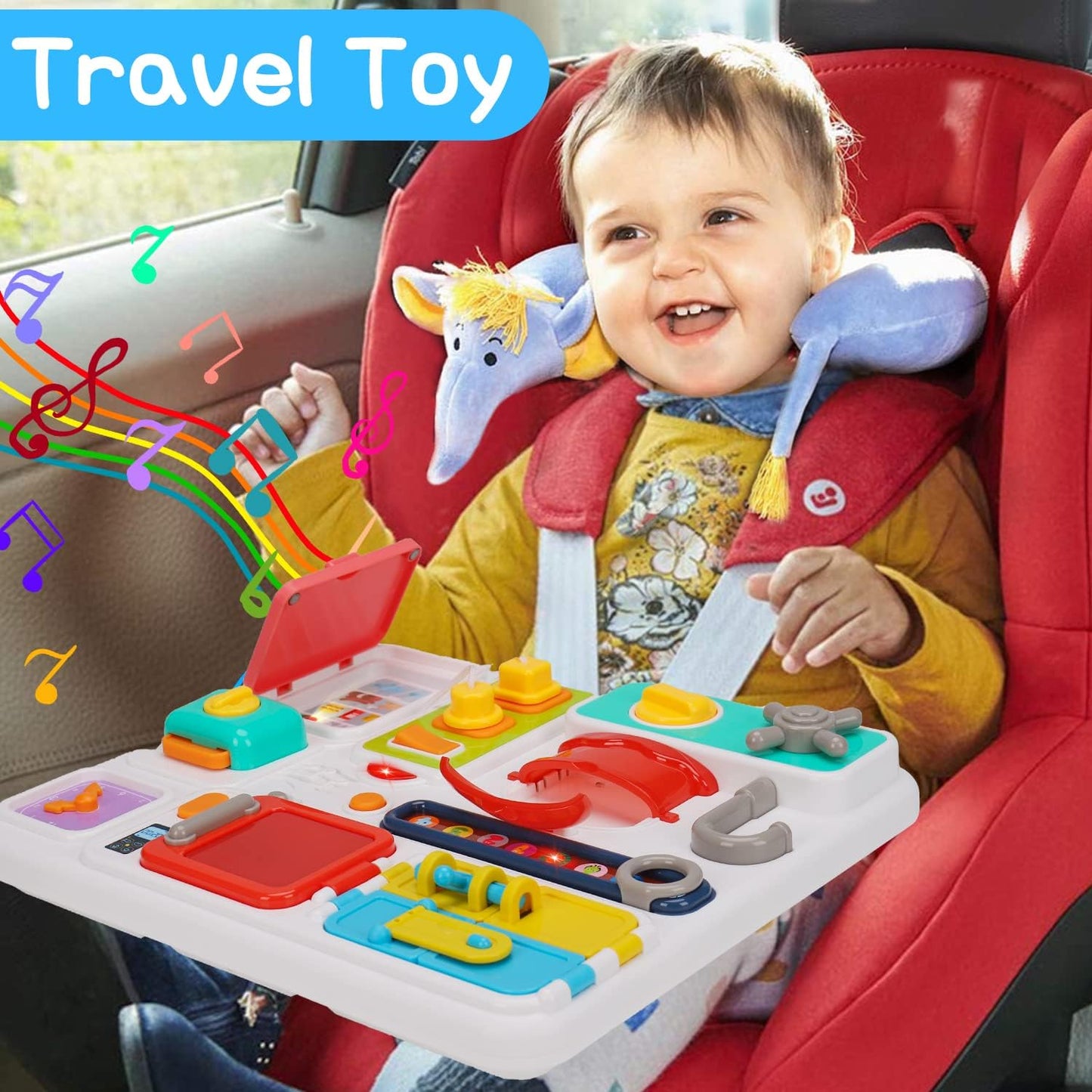Kitchen Busy Board for Toddlers 1-3 Travel Toys Light up Musical Baby Toys 12-18 Months Toddler Toys Age 1-2 2-4 Autism Children Sensory Montessori Fine Motor Skills Car Seat Toys for 1 Year Old Gift
