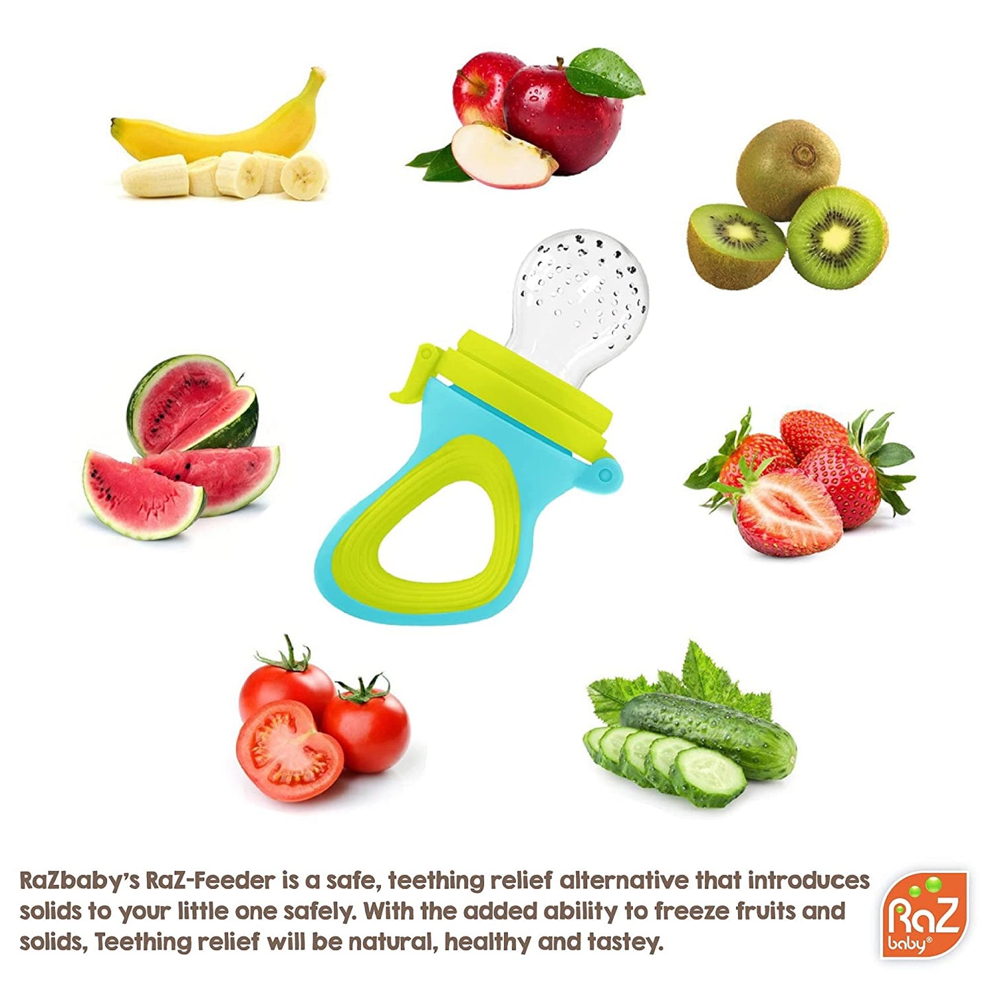 Baby Solids/Frozen Fruit Feeder Pacifier, Infant Teether Toy 6M+, Bpa-Free Silicone Pouch & Nipple, Safely Introduce Solids, Natural Teething Relief, Dishwasher Safe, Freezable – Green/Blue