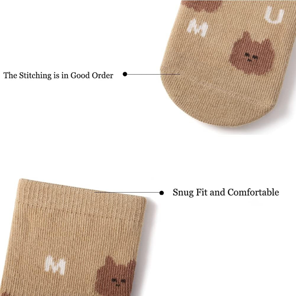 Toddler Non Slip Socks, Cute Baby Socks with Grips Crew Socks 5 Pairs