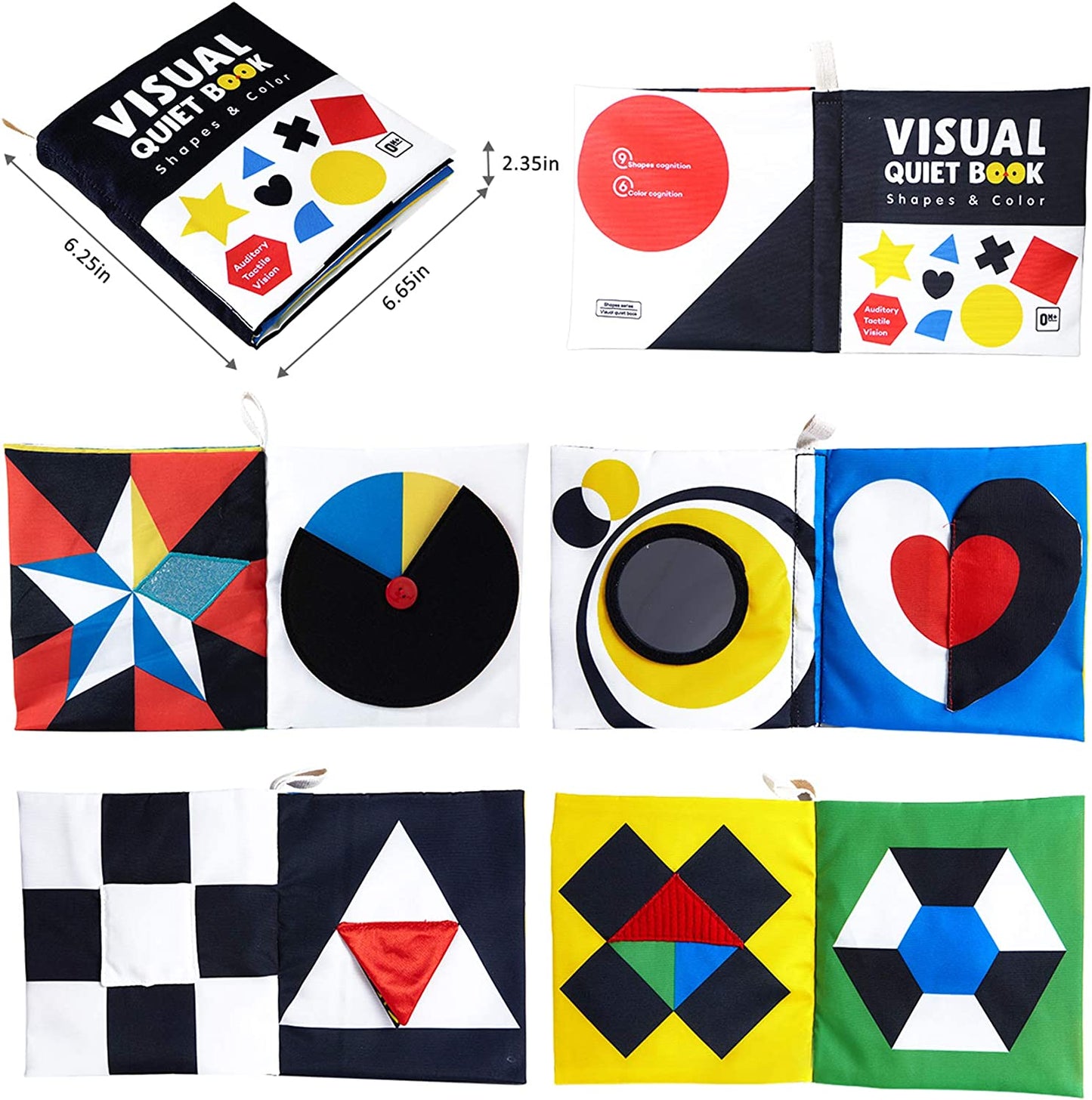 Baby Books Toys, High Contrast Black and White, Non Toxic Fabric Touch and Feel Crinkle Cloth ,Early Educational Stimulation Soft Gift for Infants Toddlers, Mirror