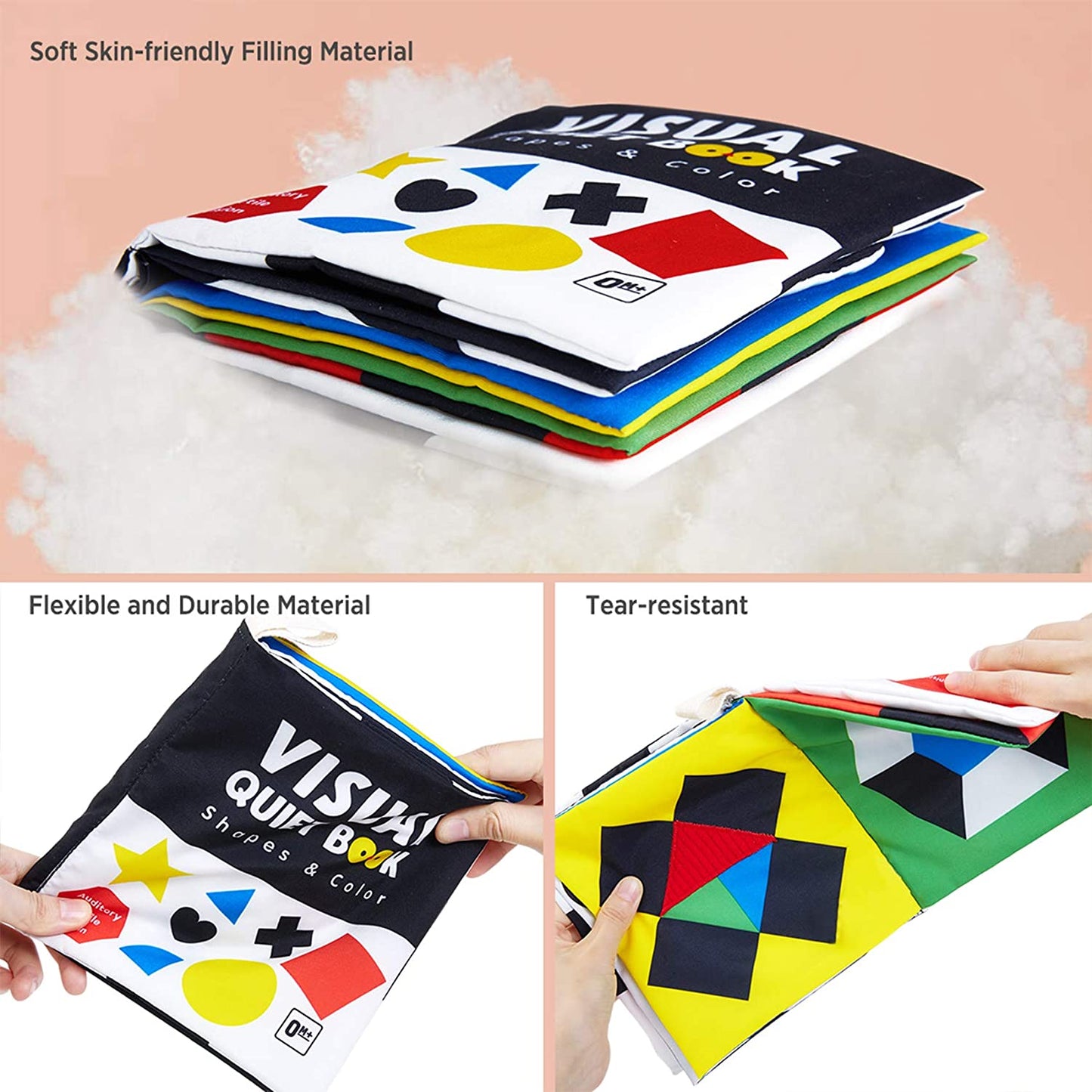 Baby Books Toys, High Contrast Black and White, Non Toxic Fabric Touch and Feel Crinkle Cloth ,Early Educational Stimulation Soft Gift for Infants Toddlers, Mirror