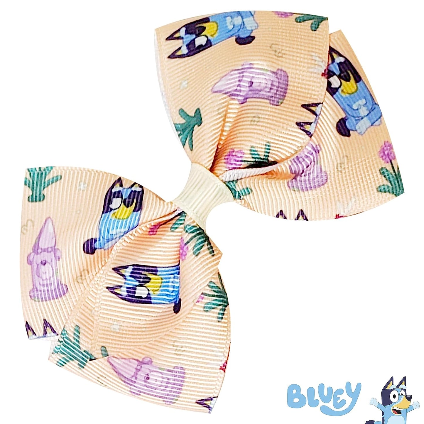Bluey Kids Hair Bows - Hair Accessories Gift Set - Bluey Hair Bows - 7 Pcs 4 Inch Bow Bundle - Hair Bows for Girls - Different Bluey Print on Each Clip - Alligator Clip - Ages 3 +
