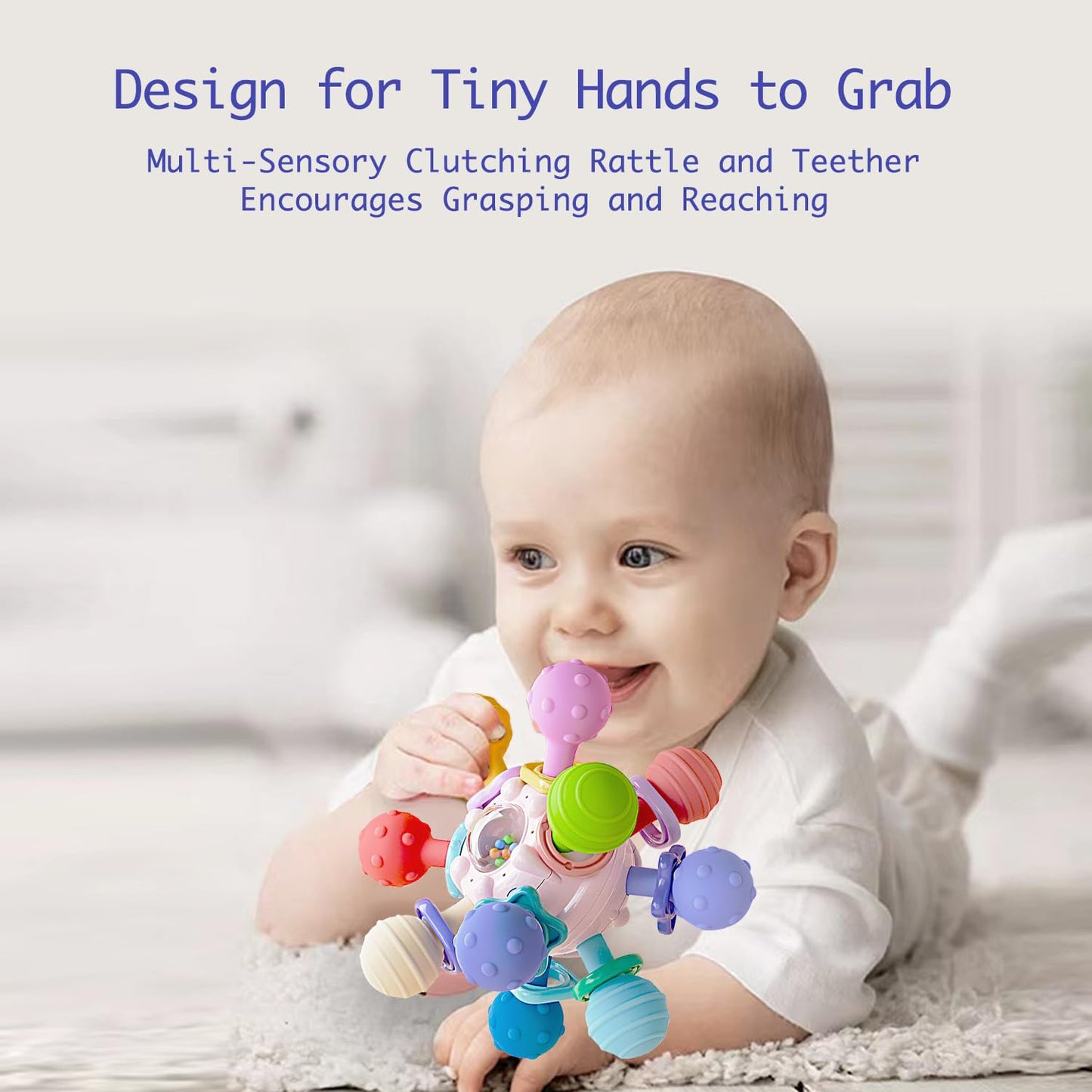 Baby Sensory Teething Toys - Teething Montessori Learning Developmental Toys for Baby - Newborn Teething Ball - Rattle Sensory Infant Chew Toys for 0 3 6 9 12 18 Months Baby Girls Boys Gift (Pink)