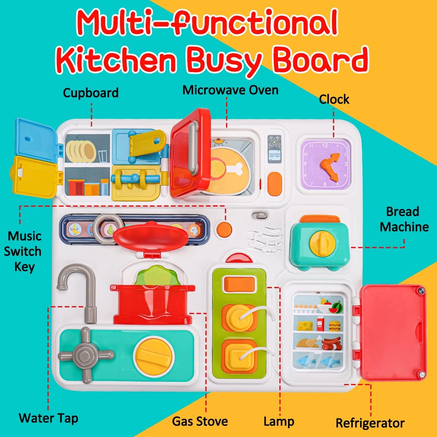 Kitchen Busy Board for Toddlers 1-3 Travel Toys Light up Musical Baby Toys 12-18 Months Toddler Toys Age 1-2 2-4 Autism Children Sensory Montessori Fine Motor Skills Car Seat Toys for 1 Year Old Gift