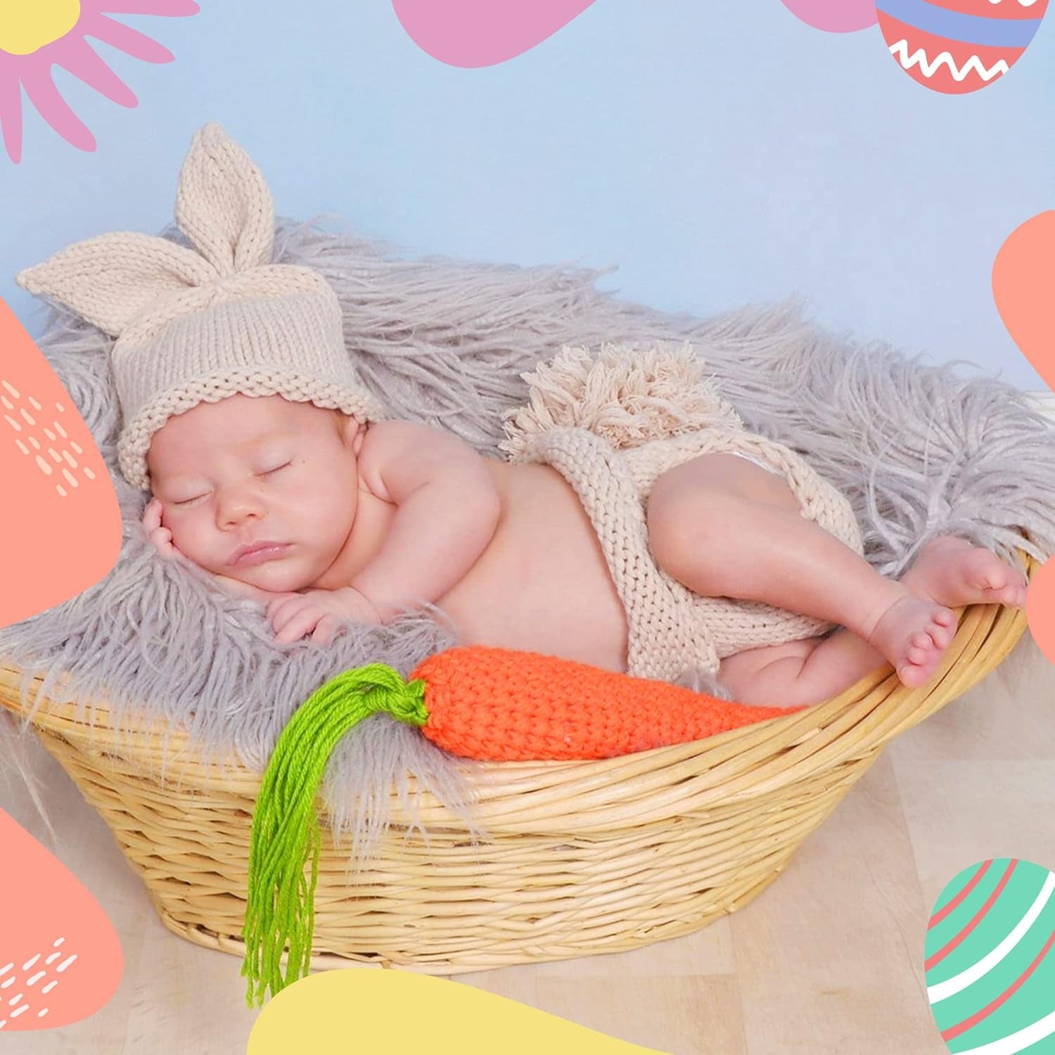 Newborn Photography Props Rabbit Outfit Baby Photoshoot Props Outfits Bunny Crochet Costume Baby Photo Prop Rabbit Hat Diaper Carrot Set 0-6 Months Baby Bunny Photo Prop for Easter Gift(Rabbit Outfit)