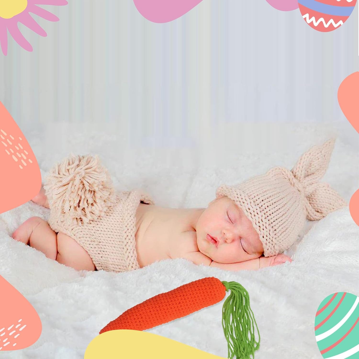 Newborn Photography Props Rabbit Outfit Baby Photoshoot Props Outfits Bunny Crochet Costume Baby Photo Prop Rabbit Hat Diaper Carrot Set 0-6 Months Baby Bunny Photo Prop for Easter Gift(Rabbit Outfit)
