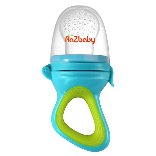 Baby Solids/Frozen Fruit Feeder Pacifier, Infant Teether Toy 6M+, Bpa-Free Silicone Pouch & Nipple, Safely Introduce Solids, Natural Teething Relief, Dishwasher Safe, Freezable – Green/Blue
