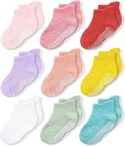 Ankle Style Socks with Grippers for Little Girls & Boys, Infants, Toddlers, Children - 6 & 9 Pairs