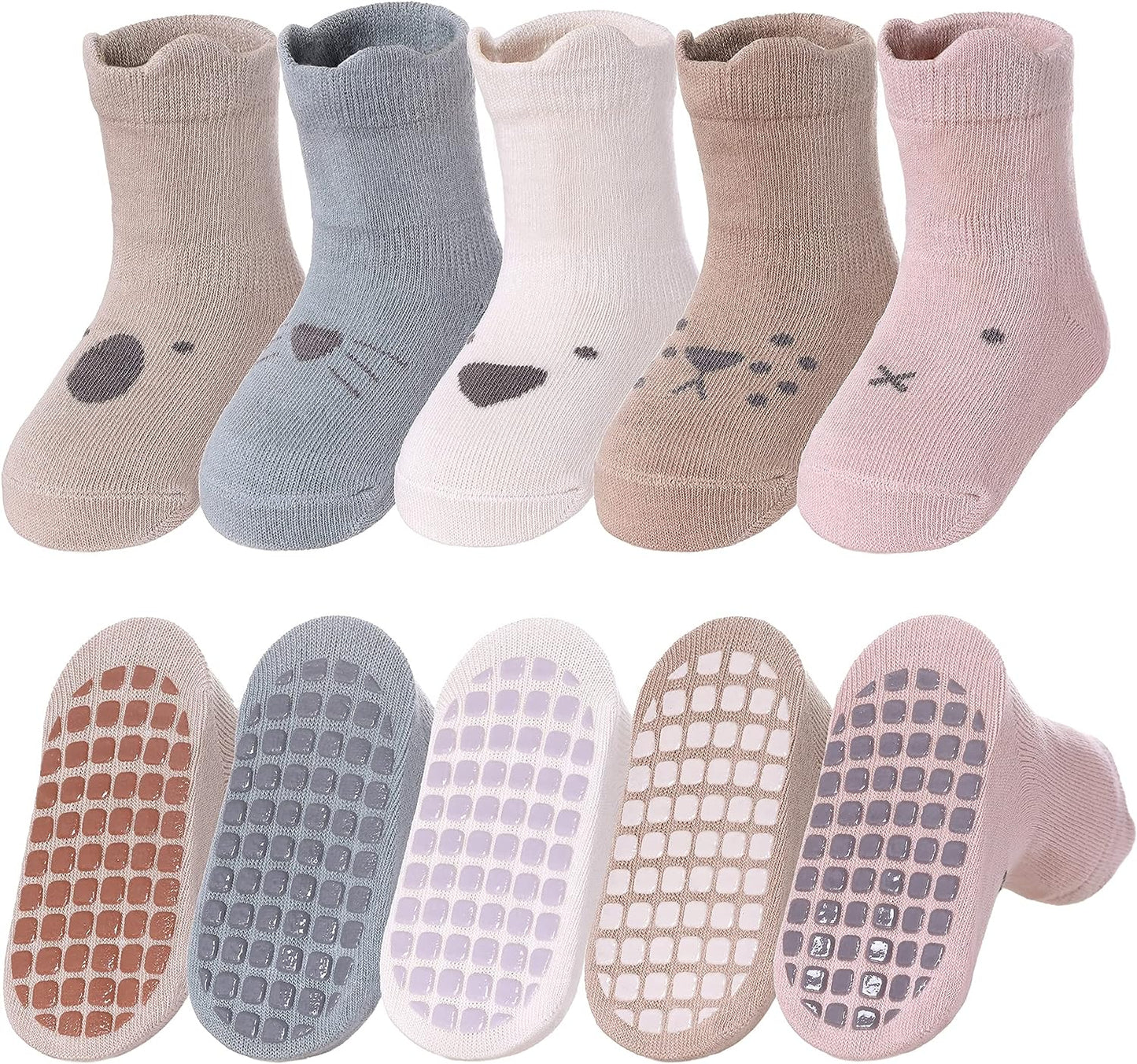 Toddlers Non Slip Socks with Grips Baby Girls Boys anti Skid Crew Cotton Gift Socks for Infants Kids