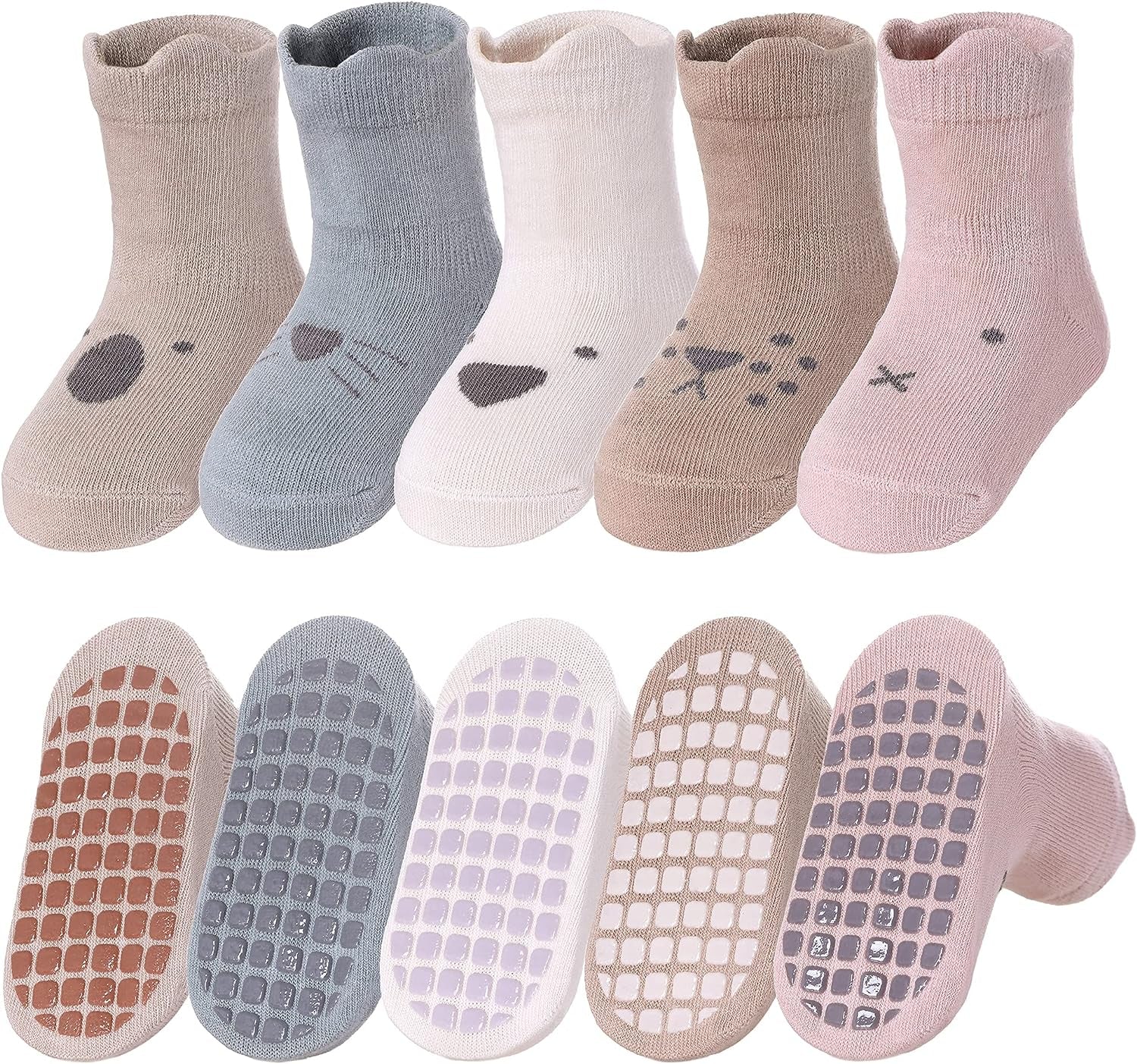 Toddlers Non Slip Socks with Grips Baby Girls Boys anti Skid Crew Cotton Gift Socks for Infants Kids