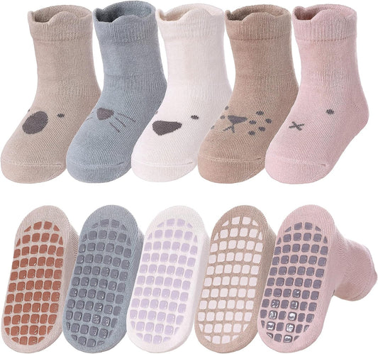 Toddlers Non Slip Socks with Grips Baby Girls Boys anti Skid Crew Cotton Gift Socks for Infants Kids