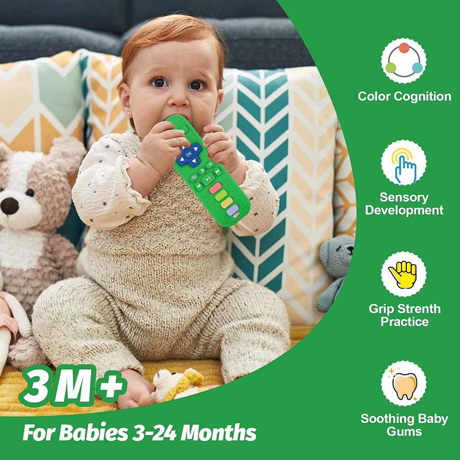 3 Pack Silicone Teething Toys for Infant Toddlers Remote Control Shape Teethers for Babies Chew Toys, Relief Soothe Babies Gums Set, BPA Free Freezable Dishwasher and Refrigerator Safe