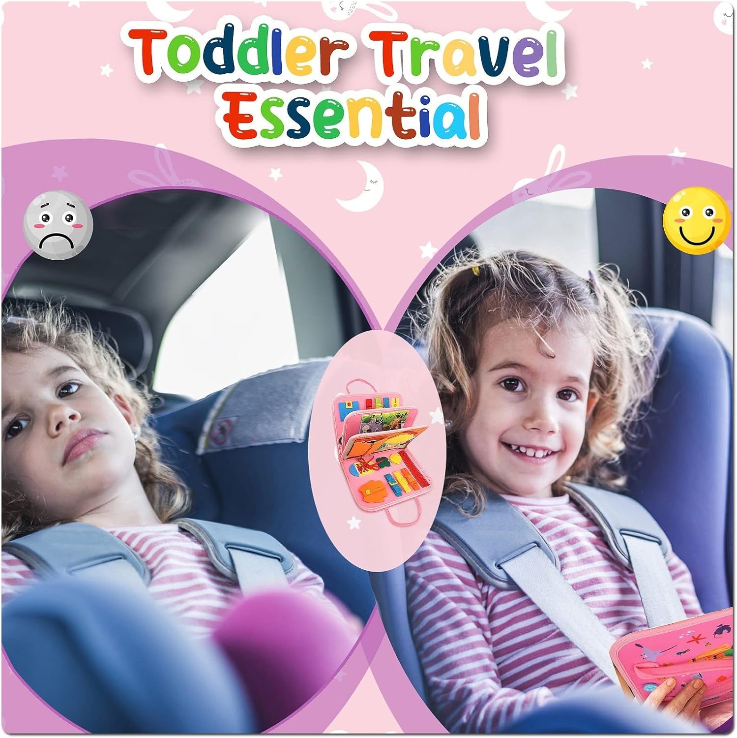 Toddler Girl Toys Busy Board Pink - Birthday Gifts 2 Year Old Girls 1-3 Autism Kids Sensory Airplane Travel Essentials Quiet Books 2-4 Montessori Activity Plane Car Ride Trip Autistic Children Develop