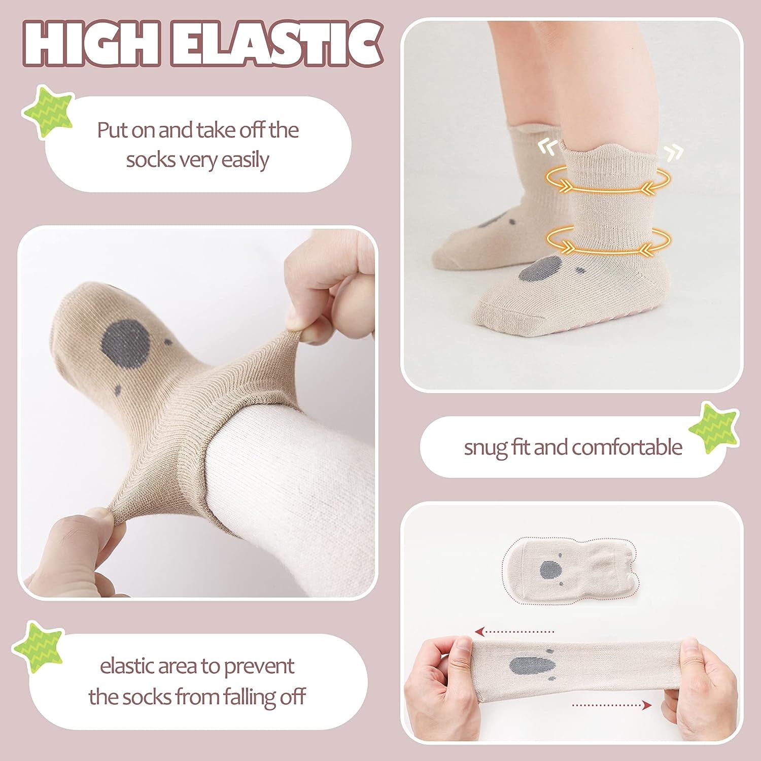 Toddlers Non Slip Socks with Grips Baby Girls Boys anti Skid Crew Cotton Gift Socks for Infants Kids
