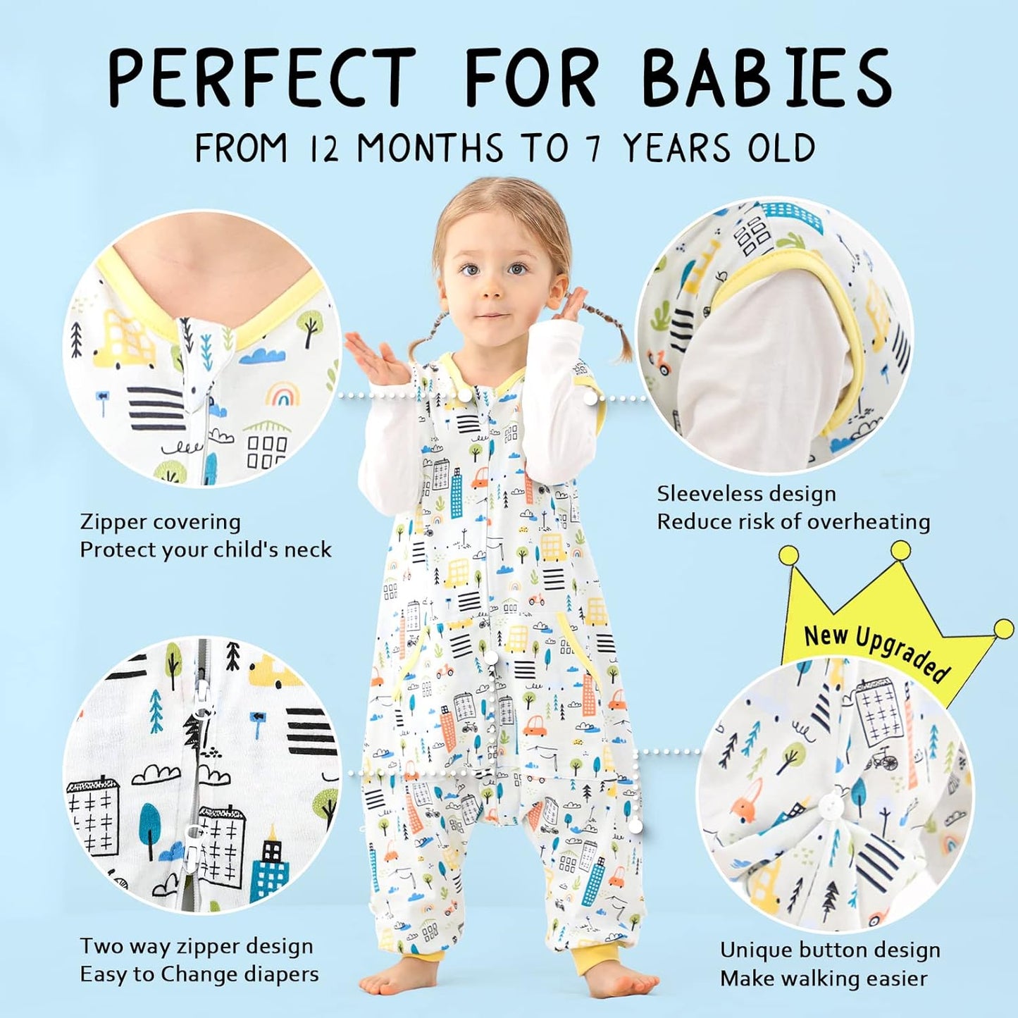 Toddler Sleep Sack 2T-3T, Light Weighted Baby Wearable Blanket, Sleeping Bag Summer Toddler Baby Sleep Sacks with Feet, Sleeveless Soft Toddler Sleeping Sack