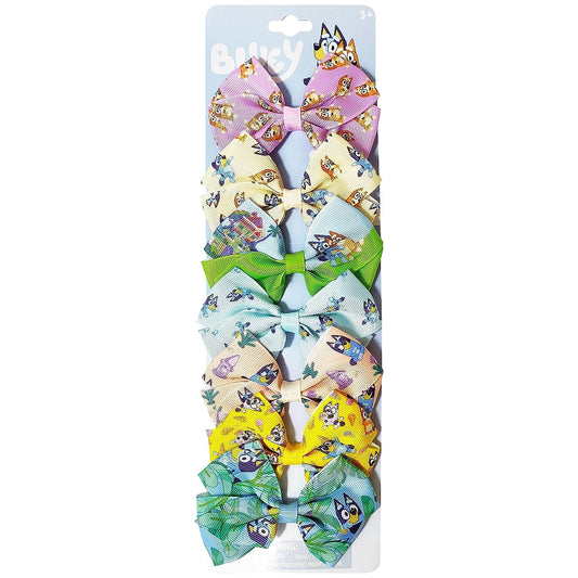 Bluey Kids Hair Bows - Hair Accessories Gift Set - Bluey Hair Bows - 7 Pcs 4 Inch Bow Bundle - Hair Bows for Girls - Different Bluey Print on Each Clip - Alligator Clip - Ages 3 +