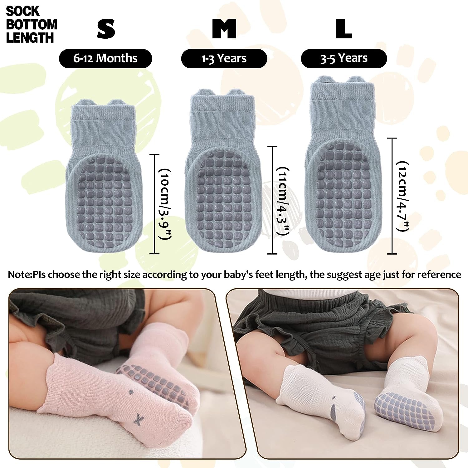 Toddlers Non Slip Socks with Grips Baby Girls Boys anti Skid Crew Cotton Gift Socks for Infants Kids