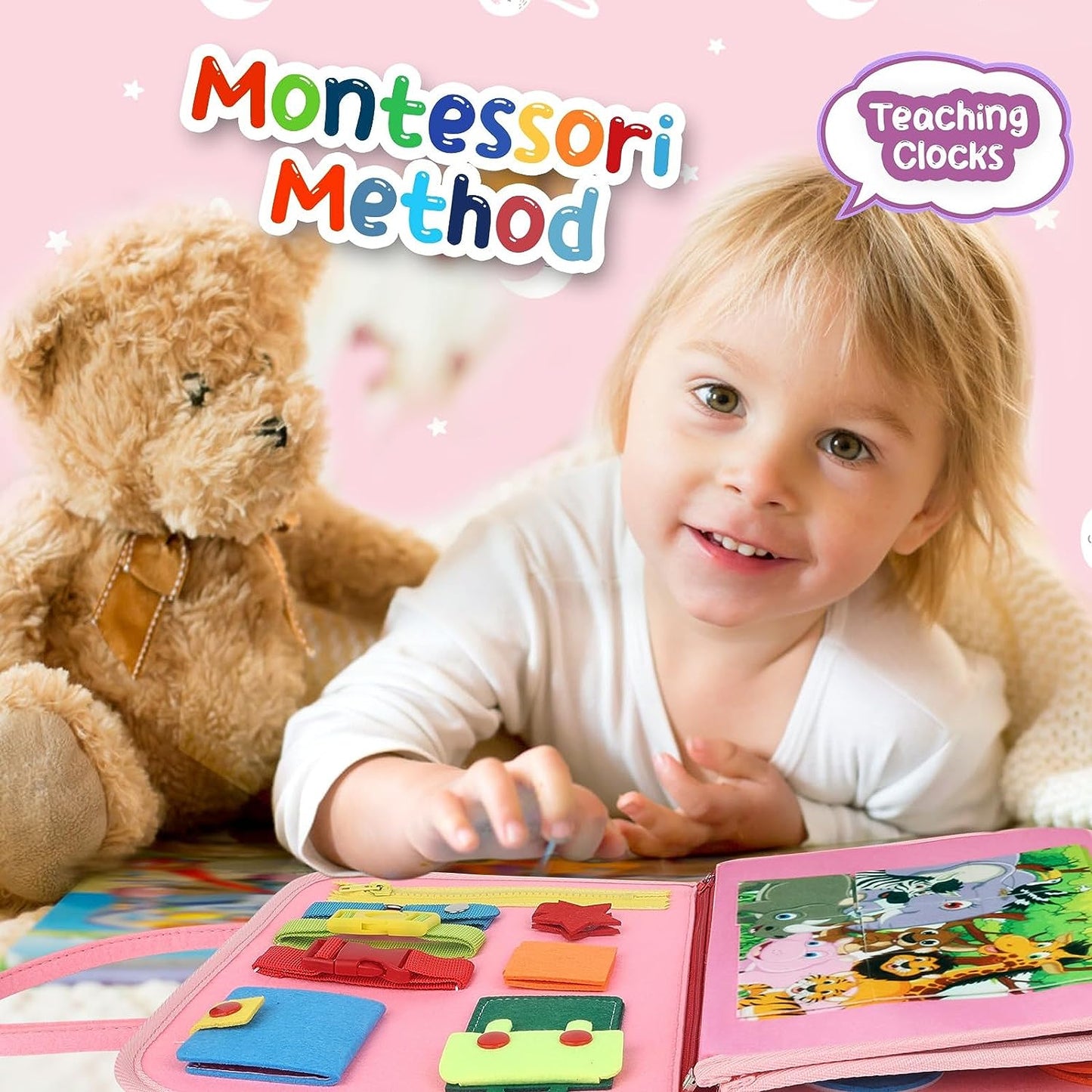 Toddler Girl Toys Busy Board Pink - Birthday Gifts 2 Year Old Girls 1-3 Autism Kids Sensory Airplane Travel Essentials Quiet Books 2-4 Montessori Activity Plane Car Ride Trip Autistic Children Develop