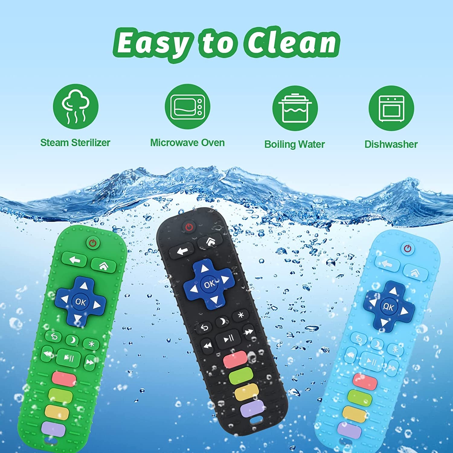 3 Pack Silicone Teething Toys for Infant Toddlers Remote Control Shape Teethers for Babies Chew Toys, Relief Soothe Babies Gums Set, BPA Free Freezable Dishwasher and Refrigerator Safe
