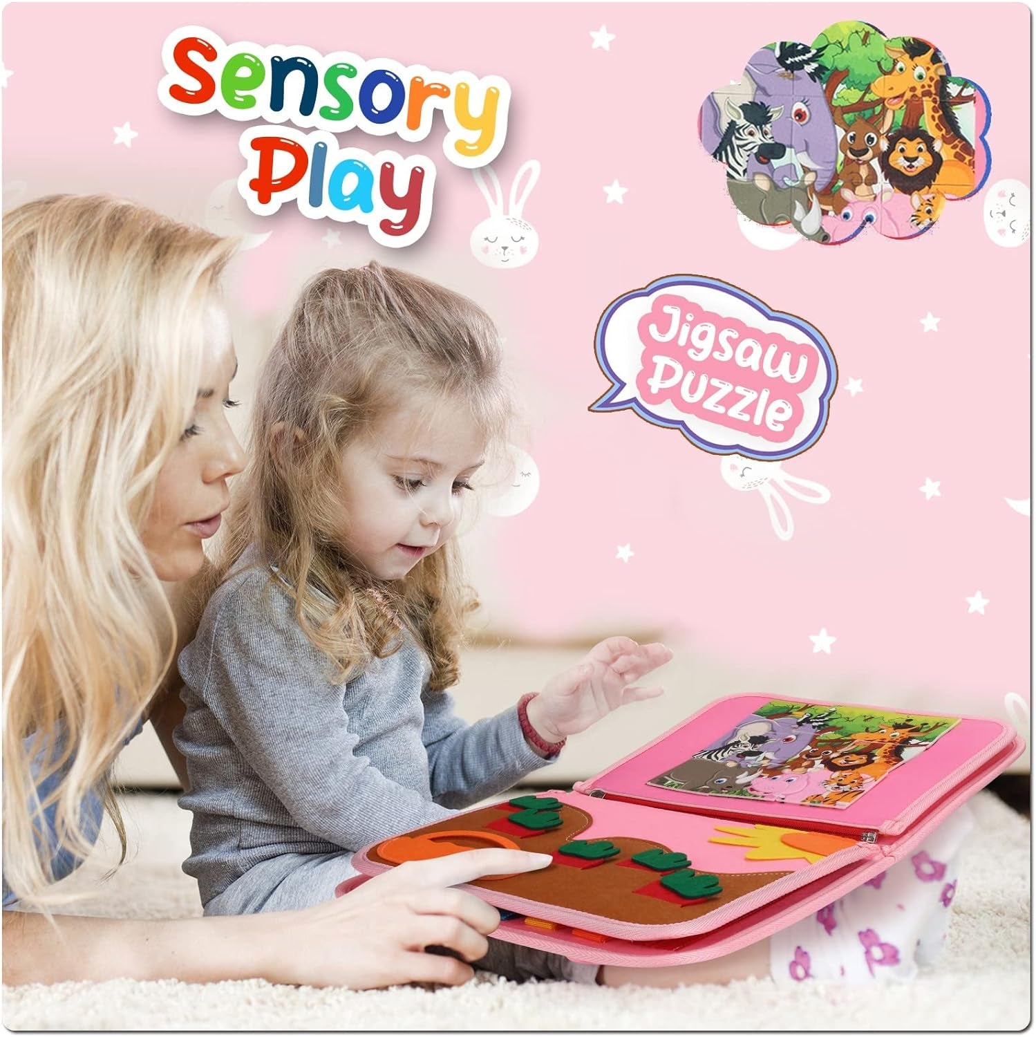 Toddler Girl Toys Busy Board Pink - Birthday Gifts 2 Year Old Girls 1-3 Autism Kids Sensory Airplane Travel Essentials Quiet Books 2-4 Montessori Activity Plane Car Ride Trip Autistic Children Develop