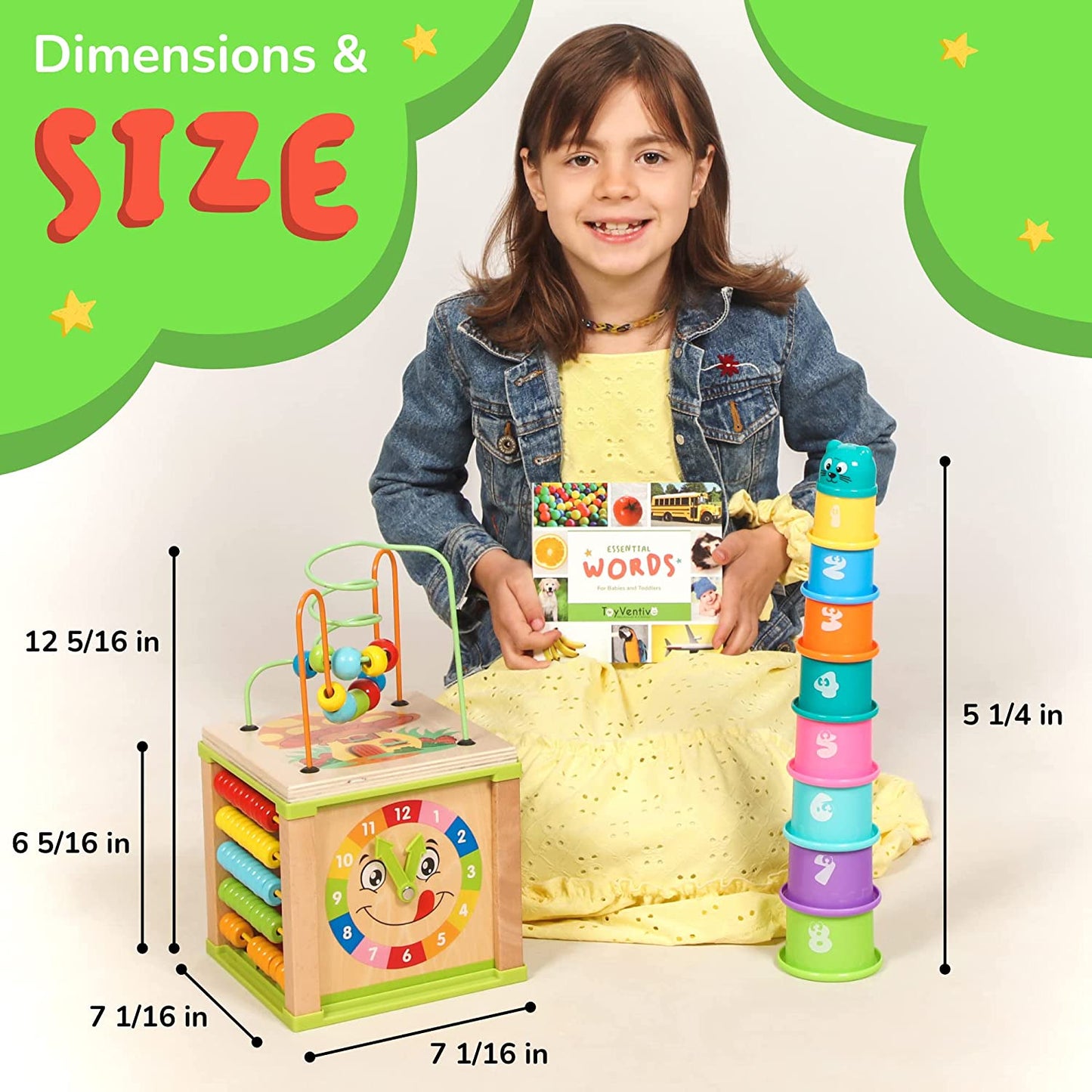Wooden Activity Cube, Montessori Toys for 1+ Year Old Boy, Multipurpose Educational Sensory Toy for 1-2 Year Old Baby, Toddler, Kid | First Birthday Gift | Bonus First Words Book