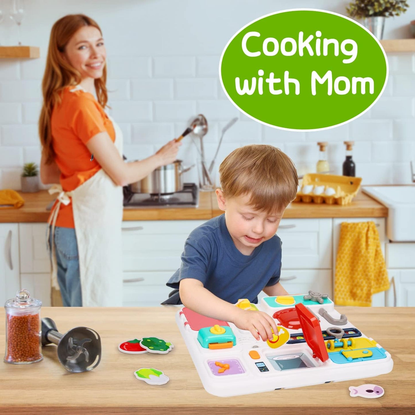 Kitchen Busy Board for Toddlers 1-3 Travel Toys Light up Musical Baby Toys 12-18 Months Toddler Toys Age 1-2 2-4 Autism Children Sensory Montessori Fine Motor Skills Car Seat Toys for 1 Year Old Gift